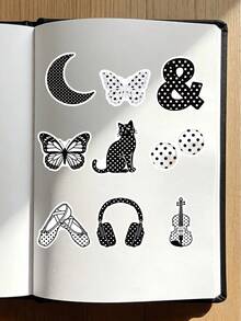 55pcs Black & White Polka Dot Stickers, Minimalist Aesthetic Vinyl Decals, Waterproof Stickers For Laptop, Water Bottle,Phone Case, Journal, Scrapbooking, Retro & Monochrome Lovers School Supplies - Black and White - View 4