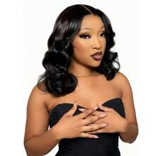 18 Inch Black Middle Part Curly Wig, High Temperature Synthetic High Density Hair, Natural Soft Smooth Styling, Comfortable Fit And Non-Deformable, Suitable For Daily Wear And Music Festival, Voluminous And Full, Universal For All Women, Fashionable And Versatile Clothing Accessory, Elegant Hairstyle - Black - View 8