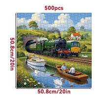 500 Pieces Adult Mini Jigsaw Puzzle Boxed - This Precision-Cut Puzzle Is Designed For Adults, High Difficulty And Scratch-Resistant. The Image Is A Beautiful Scene Of Pastoral Trains, Small Boats, And Swans, Suitable For Home Decoration, Art Collection, And A Great Gift For Halloween, Christmas And Brain Challenge, Perfect For Family Entertainment, DIY, And Helping You Enjoy Immersive Fun In The Puzzle. - Multicolor - View 4