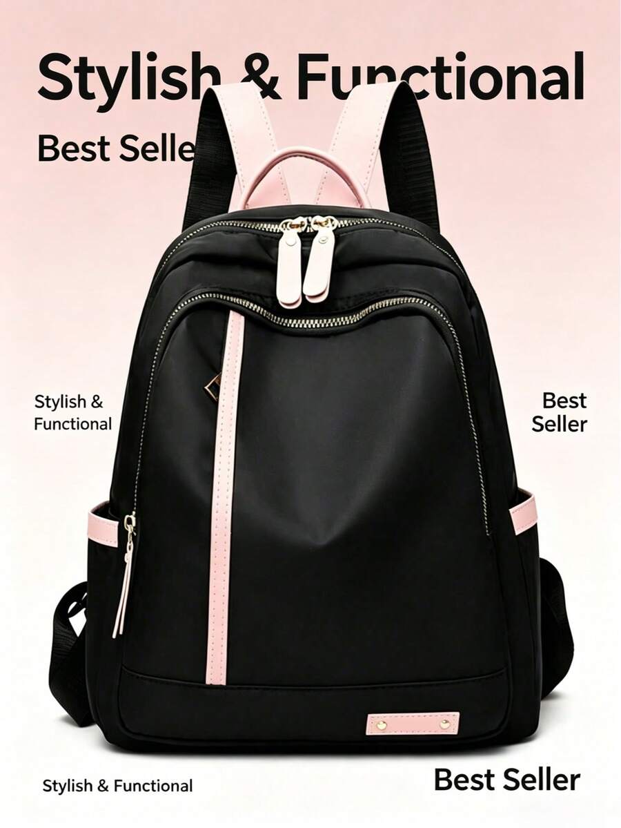 Large Capacity Women's Waterproof Backpack, Korean Style Multi-Pocket Casual Daily Backpack, Lightweight Scratch-Resistant Nylon College Backpack, Multifunctional Office Work And Weekend Travel Mom Backpack - Multicolor - View 1