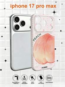 PJDNX 1pc Pink Watercolor Peach Print Phone Case, With Small Flowers And Cupcake Pattern, Stripes, Fruit Style, Bear, Glossy Film Hard Shell, Precise Lens And Earpiece Cutouts, Full Coverage, Ultra-Lightweight Bare-Hand Feel, Phone 17 Pro Max Phone Case, Compatible With Phone 16 Pro Max, 15 Pro Max, 14 Pro Max High-End Fashion Fun Phone - Watermelon Pink - View 2