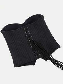 Black Pinstripe Strapless Corset Top, Gothic Victorian Style Shapewear Top, Suitable For Daily And Special Occasions - Black - View 8