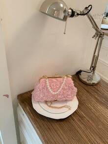 Bolso bandolera de cuero PU con lunares redondos para mujer, bolso de mano estilo vintage con cierre de hebilla y correa ajustable para el hombro, bolso tote de ciudad de unicolor y lig - Champán - Ver 7