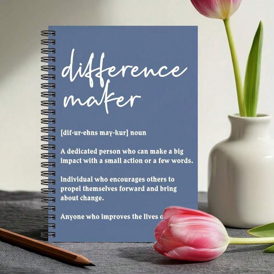 1本獨特禮品螺旋裝訂筆記本,男女通用,附「Difference Maker」定義,激勵人心,適合作為貼心感謝禮物與學校用品 - E - 查看 1
