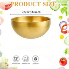 1pc/2pcs Stainless Steel Gold Salad Bowl, Rust-Proof, Drop-Resistant, Easy To Clean, Suitable For Holding Fruit, Noodles, Snacks, Salad And Baked Goods - Multi-Functional Kitchen Utensil, Home, Catering And Study Supplies - Salad Bowl 22cm - View 8