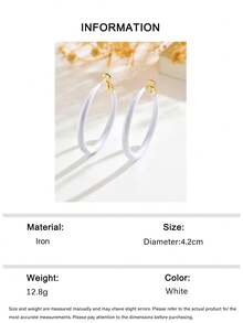 1 Pair Vintage Exaggerated Unique White Oil Drip Large Hoop Earrings, Minimalist Versatile Geometric Large Hoop Oil Drip Earrings Suitable For Women's Daily, Vacation, Party Wear - White - View 6