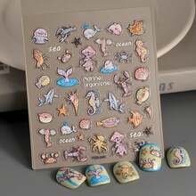 Pegatinas de uñas 5D para arte de uñas, 3 hojas de calcomanías autoadhesivas, linda mascota, pegatinas 3D para uñas, pegatinas para Uñas (gatos y perros 5D) - Peces dorados y sirenas 5d - Ver 3