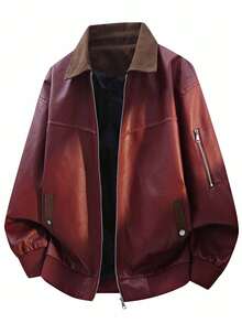 American Style Men's Jacket, Versatile Motorcycle Outerwear For Autumn/Winter - Burgundy - View 2