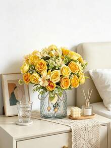 1pc Artificial Rose & Hydrangea Bouquet, Suitable For Vase, Wedding, Home, Outdoor Garden Decor, Valentine's Day, Gift, Birthday, Graduation Celebration - Yellow - View 6