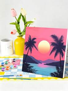 1pc/4pcs Beach Sunrise Sunset Theme DIY Digital Oil Painting Handmade, Adult Home Decor Holiday Gift - 20x20 - View 5