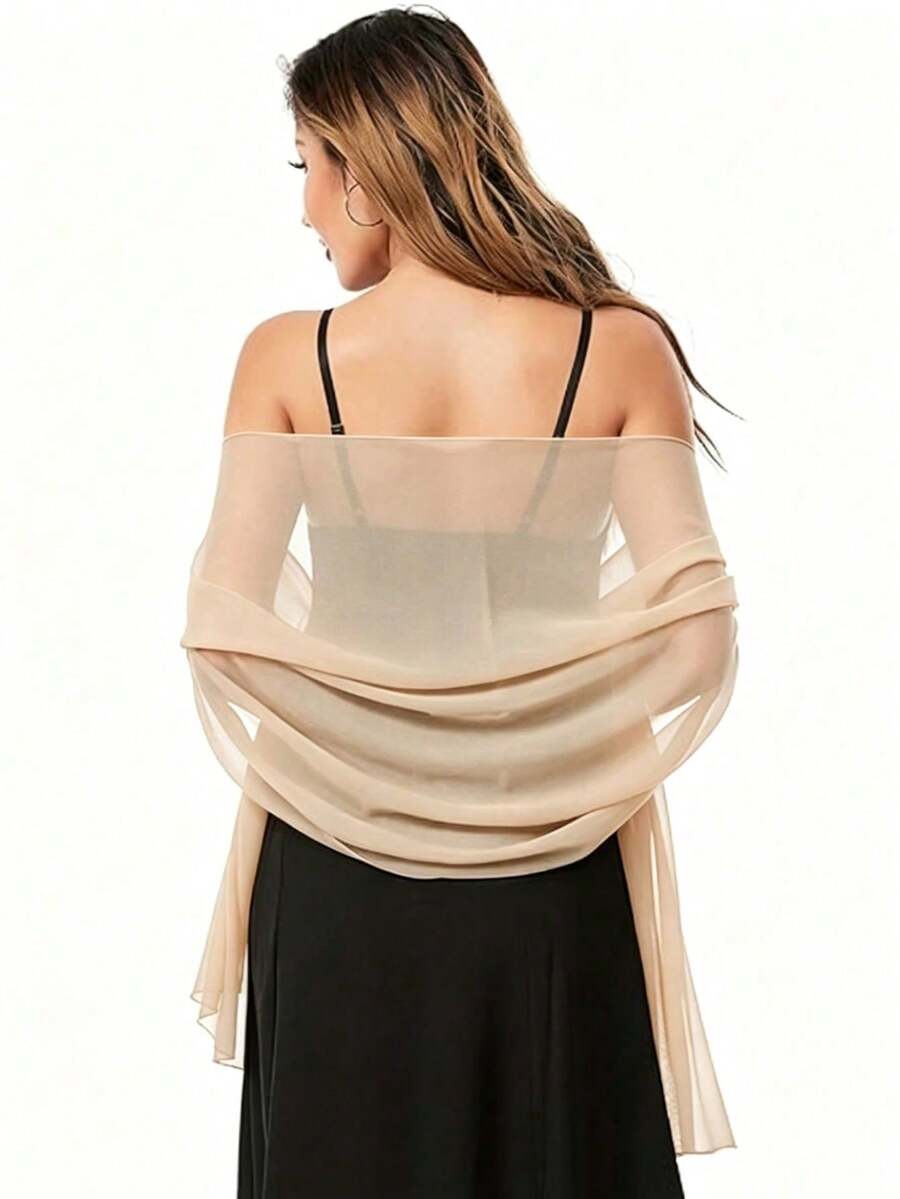 Chiffon Shawl Scarf, Elegant Lightweight Polyester Fiber Shawl Scarf, Chiffon Headscarf, Chiffon Scarf, Suitable For Bridal Wedding Evening Dress - Solid Color Decorative Accessory, Breathable And Windproof, Hand Washable/Dry Cleanable, Multiple Colors Available: White, Black, Green, Red