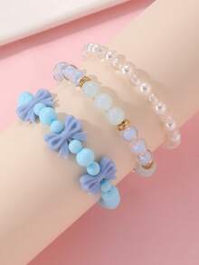 3pcs/Set Girls Cartoon Bow Colorful Beads Beaded Bracelet Set Combination Suitable For Daily Decoration - Multicolor - View 6