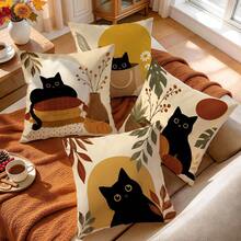 4 pièces/1 pièce Taie d'oreiller motif chat noir d'automne sans insert, taie d'oreiller imprimée sur un seul côté, convient pour le salon, la chambre, la décoration de la maison, taie d'oreiller toutes saisons - Multicolore - Voir 6