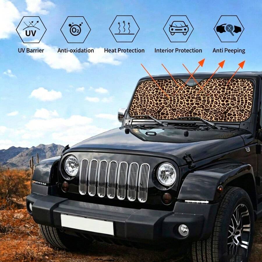 1pc Fashionable Leopard Print Car Front Windshield Sun Shade, Decorative Vehicle Sun Visor, UV Reflective Sun Protection Cover To Keep Car Cool - A - View 1