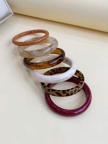 6pcs Set Fashion Vintage Thick Multicolor Asymmetrical Acrylic Bangle Bracelets, Suitable For Women, Daily Wear, Gift For Friends And Family - Multicolor - View 3