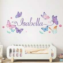 Custom Butterfly Name Wall Decal, Personalized Bedroom Wall Sticker, Elegant Butterfly Room Decor, Removable Vinyl Name Decoration (Sticker Only), Nursery - Multicolor - View 2