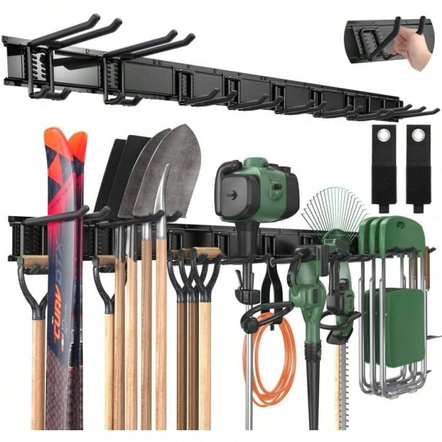 LBT 66" Garage Tool Organizer Wall Mount - 720lbs Garden Tool Organizer With Adjustable Hooks, Heavy Duty Metal Garage Storage Rack, Anti-Rust Shed Rack Holder Hanging Rake Broom Mower Snowboard - 99inch - View 1