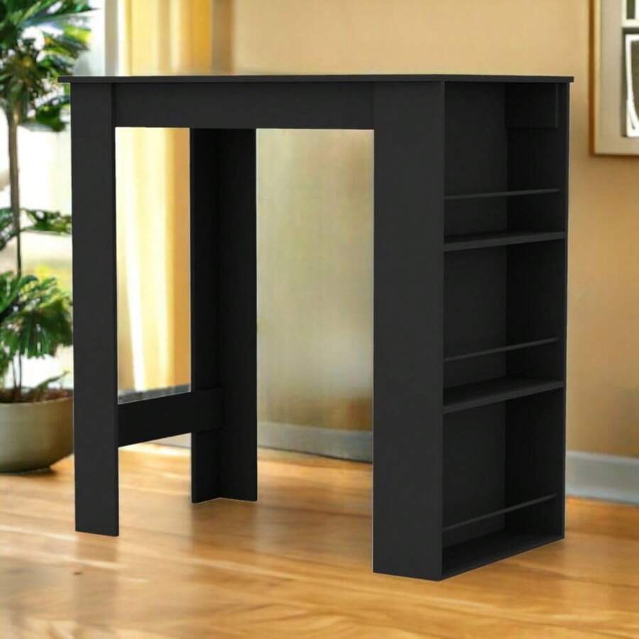3-Tier Kitchen Island Table With Storage Shelves For Dining & Living Room - Black - View 1