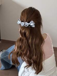 1pc Grey Polka Dot Double Bow Hair Claw Clip, All White & Summer Outfit Women Hair Accessory,Claw Clips - Multicolor - View 4