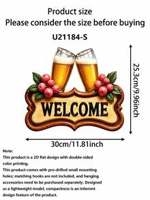 1個 2D金屬標誌，印有「Cheers To Beer」設計(11.81英吋)，鄉村風酒館牆面裝飾。適合玄關、門廊、花園和迎賓牆。適用於男士私人空間、庭院和其他空間。是家居裝飾和啤酒愛好者的趣味禮物。 - 酒杯WL - 查看 12