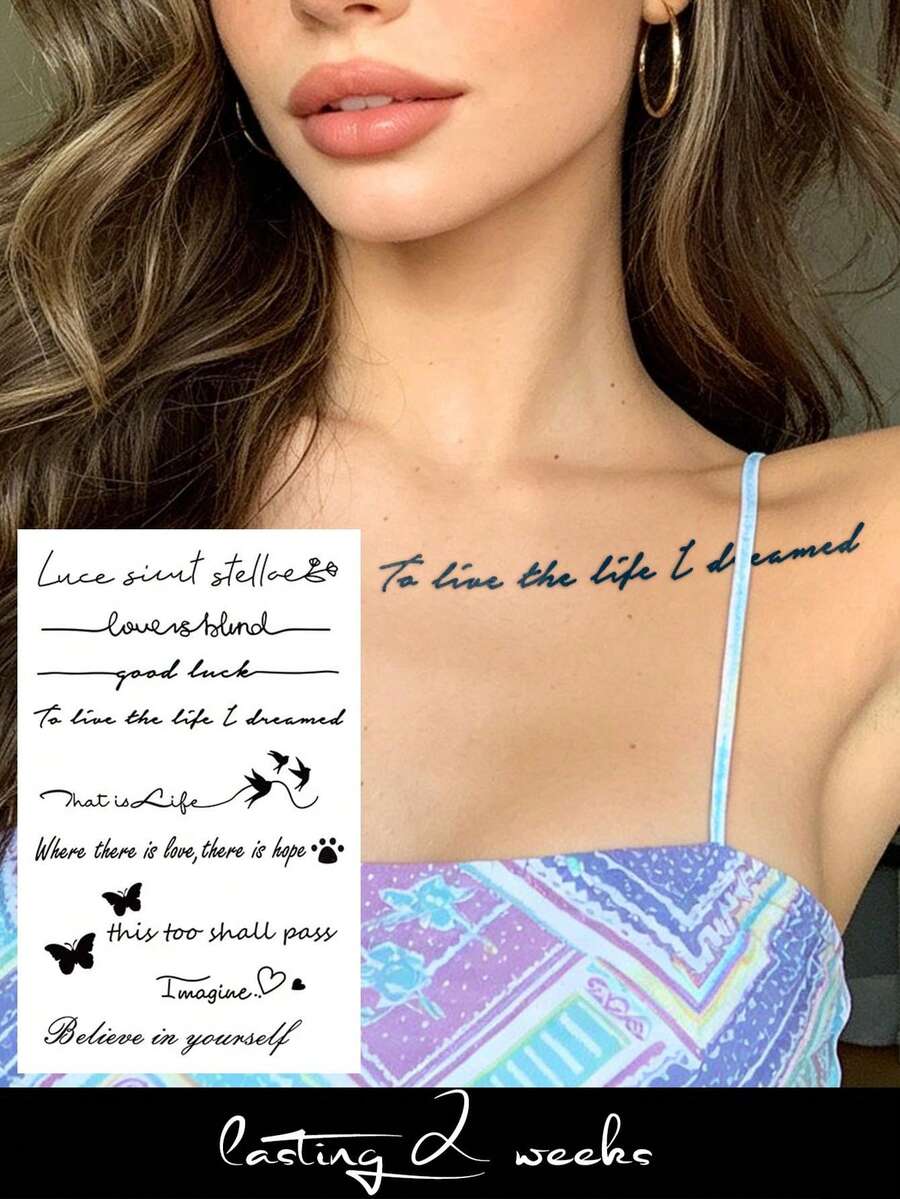 CAT QUEEN ART Herbal Juice Semi-Permanent Y2K Tattoo Sticker Romantic Line Rose Heartbeat Love Pattern 1-2 Weeks No Fading Wrist Shoulder Neck Body Skin Tattoo Sticker 1pc/Pack - Blue - View 1