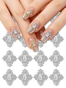 5pcs European Court Style Four-Leaf Clover Nail Art Decor, Copper Inlaid Zirconia Exquisite Hollow 3D Four-Leaf Clover Nail Gem Accessories, Rhinestone Nail Art Accessories, Y2K Multi-Function DIY Decoration Accessories, Fake Nail Art Decorations, Summer Nail Art Supplies - Multicolor - View 10
