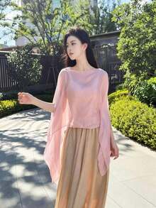 1pc Solid Color Sun Protection Shawl For Women, Versatile Fashion Loose Pearl Button Shawl, Scarf, Pullover Sun Protection Clothing, Suitable For Spring/Summer Evening Events, Weddings, Stage, Travel And Beach Cover-Up Accessories For Women, Travel And Daily Use - Multicolor - View 3
