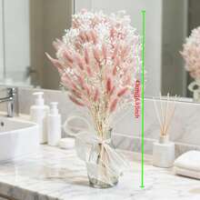 66pcs Bohemian Style Artificial Flower Bouquet, Fluffy Faux Reed Rabbit Tail Grass With Baby's Breath, Home, Camping, Wedding, Farmhouse And Christmas Decoration.--Pink - Pink - View 6