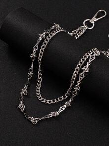 1pc Fashion Hip Hop Punk European & American Heavy Metal Style Stainless Steel A-Shaped Double Layer Chain Men's Pants Chain, Suitable For Daily Wear, Banquet Party, Nightclub, Various Occasions Decoration - Silver - View 3