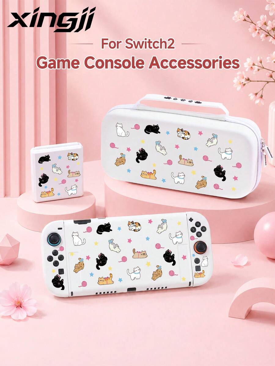 Nueva Funda Protectora para Consola de Juegos Switch 2 (2025), 1 pieza con Patrón de Gato Lindo, Compatible con Consola de Juegos Switch NS/Switch OLED, Nueva 2ª Generación, Carcasa Suave de TPU, Cubierta Protectora Universal, Funda Protectora para Control de Switch, Accesorios de Juegos Switch, Bolsa de Almacenamiento Universal, a Prueba de Golpes, Antideslizante, Resistente a Arañazos, Hermosa, Mejor Opción para Familia y Amigos - Ver 1