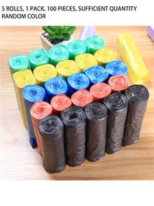 100pcs/Pack Pink, 5 Rolls, Total 75 Trash Bags, 5 Rolls, Total 100 Trash Bags, Mixed Color Plastic Trash Bags For Home Use (45*50cm), Daily Trash Bags, Pointed Bottom Flat Mouth Colorful New Material Kitchen And Bathroom Trash Bags, Disposable Trash Bags. Convenient And Practical. Also Suitable For Garden Waste. - Multicolor - View 14