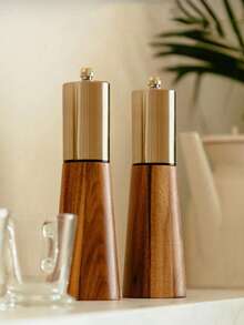 2pcs Wooden Pepper Mill And Salt Shaker Set, Adjustable Durable Ceramic Rotor, Tabletop Accessory, Fresh Seasoning, Perfect Gift - Redwood - View 10