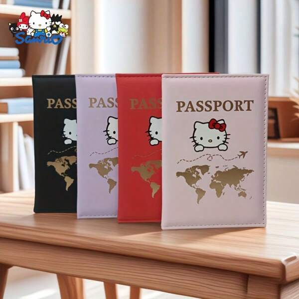 SANRIO 2026 New Hello Kitty Cartoon Pattern Leather Passport Holder Card Holder Storage Bag