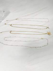 4pcs/Set Bohemian Style Metal Zinc Alloy Resin Faux Pearl Flower Pendant Necklace Set, Suitable For Women's Daily Wear, Niche Gift - 32824-nek-g-eP - View 9