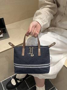 New Mini Patchwork Colorblock Shoulder Bag, Personalized Casual Minimalist Crossbody Bag, Small Exquisite Textured Handbag - Navy Blue - View 9