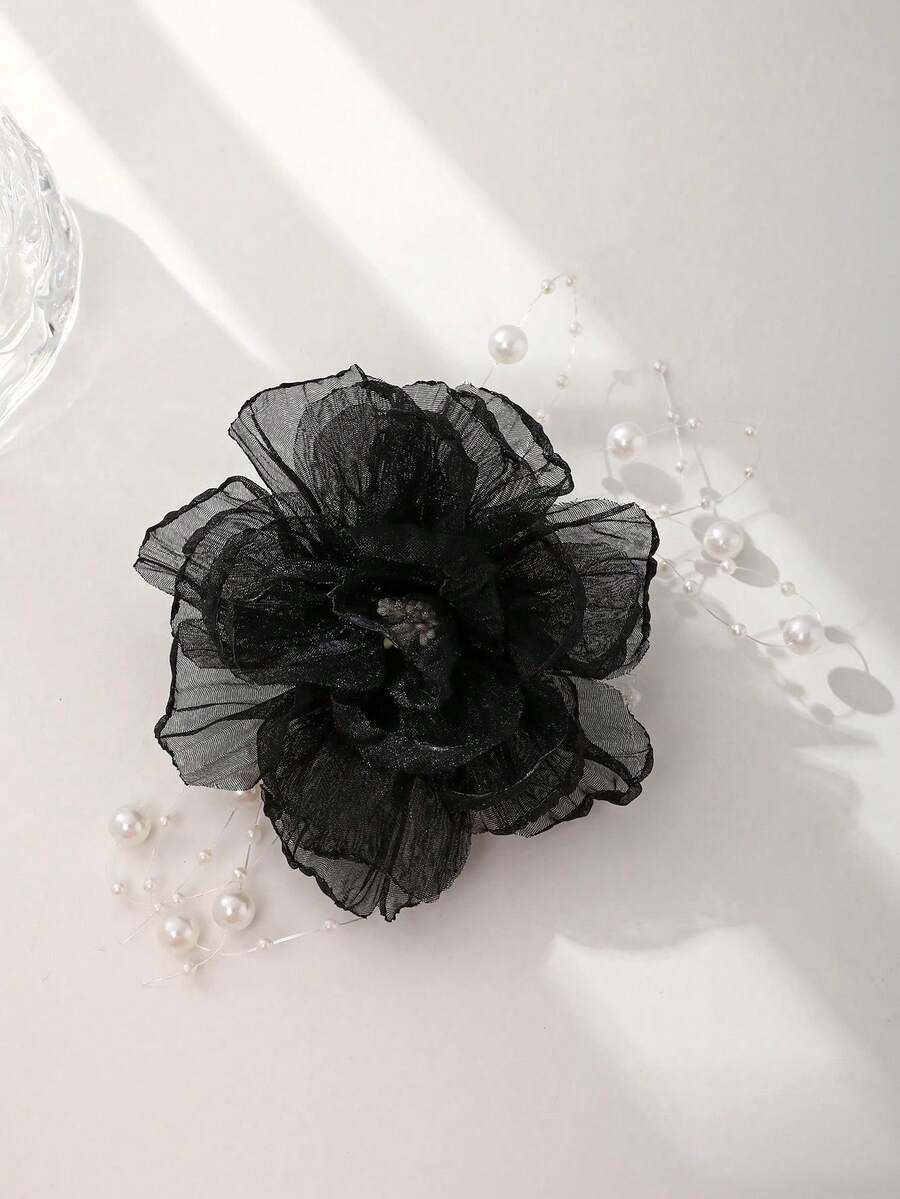 1pc Petal & Feather Fashion High-End Hair Clip - Black - View 1