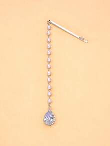 1pc New Pearl Water Drop Traditional Headpiece European & American Fashion Evening Party Forehead Chain Hair Chain - Silver - View 8
