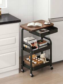 3-Tier Rolling Kitchen Cart, Storage Rack, Multi-Functional Metal Storage Shelf, Snack Rack, Portable Wheels, Suitable For Home Or Office Use, Office Storage And Organization Rolling Cart, Kitchen Cart - Multicolor - View 2