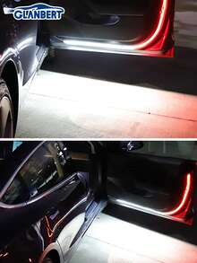 GLANBERT 1pc LED Car Door Flowing Light Dual Color Decorative Water Flow Guide Strip 12V Car Scanning Door Light Anti-Collision White & Red - Flowing Light + Strobe Mode - View 3