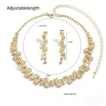 3pcs/Set Gold-Tone Rhinestone Floral Cluster Exaggerated Necklace + Dangle Earrings, Sparkling Accessories For Formal Occasions, Suitable For Weddings, Proms And Parties - Gold - View 3