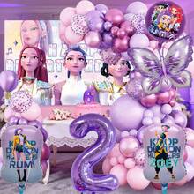 KPop Demon Hunters Arco de globos de mariposa morada, set de globos de papel de aluminio con tema de chica cool, set de decoración de globos para cumpleaños en vivo, globo de número de papel de aluminio de chica musical, suministros para fiesta de cumpleaños infantil, set de decoración de regalo - Juego de globos - Ver 19