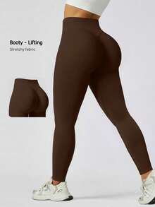 NcmRyu 1 pieza Pantalones deportivos negros de primavera para mujer, de uso casual al aire libre, con efecto moldeador y elevador, aptos para yoga, fitness, running, tenis y entrenamiento - Marrón Mocha - Ver 1