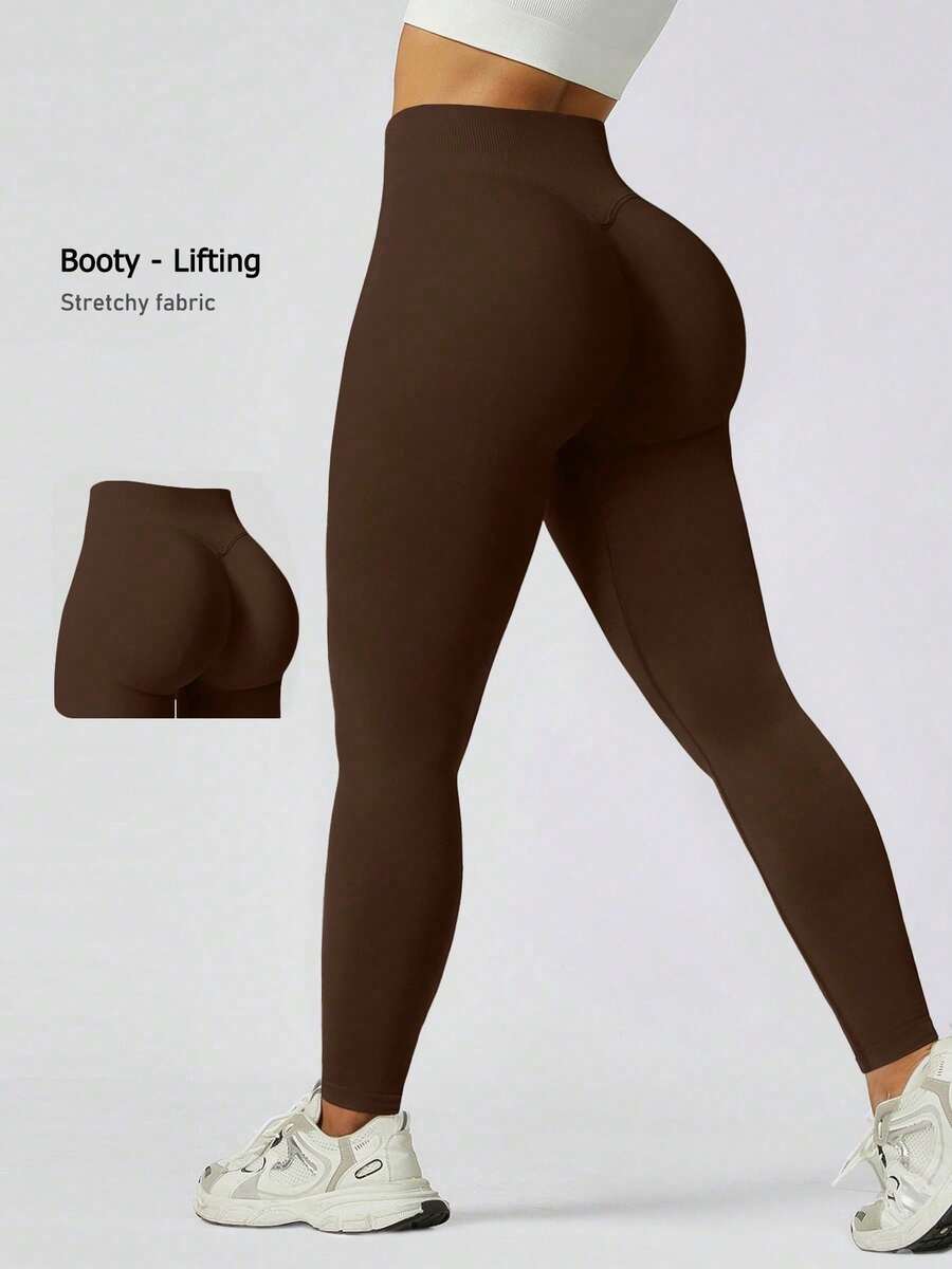 NcmRyu 1 pieza Pantalones deportivos negros de primavera para mujer, de uso casual al aire libre, con efecto moldeador y elevador, aptos para yoga, fitness, running, tenis y entrenamiento - Marrón Mocha - Ver 1