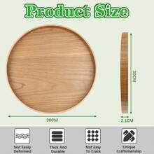 Round Wooden/Bamboo Tray, 30 Cm-A Decorative Tray Perfect For Holding Drinks, Coffee, Remote Controls, Keys, Jewelry, And Cosmetics - Wood Color - View 2
