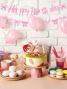 Chic Pink Bow Birthday Banner And Spiral Decorations - Classic Paper Hanging Ornaments For Party Celebrations, English Text, Birthday Party Decorations Pink Bow Birthday Banner Celebration Decor - Multicolor - View 11