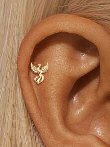 EleRunis 1pc 925 Sterling Silver Ocean Animal Flat Back Labret Earring, Shell Helix/Cartilage/Conch Spiral Piercing Stud, Punk Style Delicate Jewelry, Suitable For Daily Wear And Party - Gold - View 18