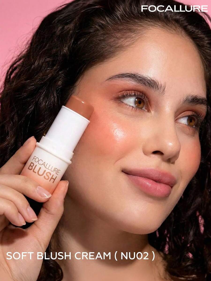 FOCALLURE 6g Multi-Use Cream Blush Stick For Lips And Cheeks, Lightweight Airy Texture, Buttery Smooth Blendable Finish, Natural Look, 12-Hour Long-Lasting Waterproof, Blush Lipstick Eyeshadow All-In-One - #NU02 - View 1