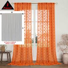 1pc White Cute Pom Pom Semi-Sheer Curtain, Rod Pocket Style, 3D Pom Pom Embroidery Design, Light-Filtering Non-See-Through Curtain, Soft Washable Polyester Material, Suitable For Bedroom, Living Room, Kitchen, Office And Dorm Home Decor - Orange - View 14