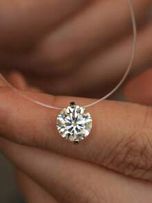 ConiiW Kalung Tali Pancing Transparan Sederhana dan Klasik Terbuat dari Perak Sterling 925 dan Moissanite 1 Karat, Unisex dan Cocok untuk Dipakai Sehari-hari. - Perak - View 3