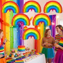 6pcs/Set 90cm 35.43in Extra Large Latest Rainbow Aluminum Foil Balloon Set, Suitable For Pride Month Rainbow Pride Party, Easter, Birthday Party Decoration Props, Floating Air Balloons, Photo Props - View 2